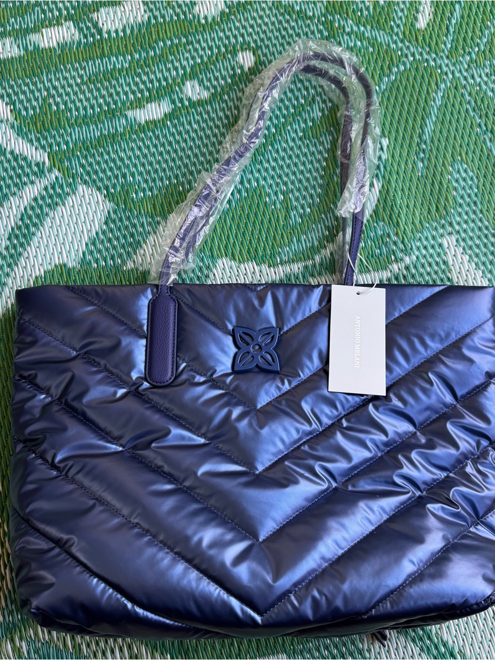 ANTONIO MELANI Navy Quilted Tote with Logo Emblem
